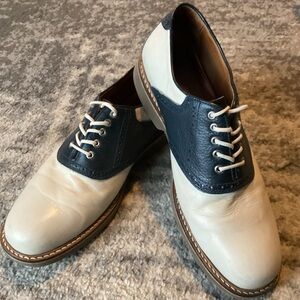 Johnston & Murphy Men’s Saddle Oxford Shoes Cream & Navy Sheepskin Leather Sz. 9